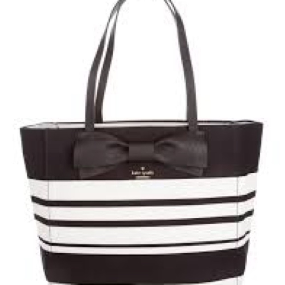 Kate Spade NY Clement Street Black & Cream Stripe Bow Tote